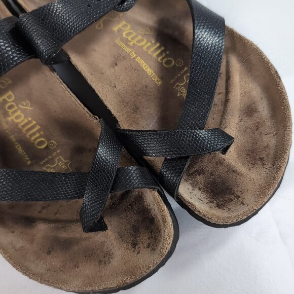 Papillio Birkenstock 38 Tabora Strappy Black Sandals US W 7 245 Pebbled Leather - Picture 13 of 14